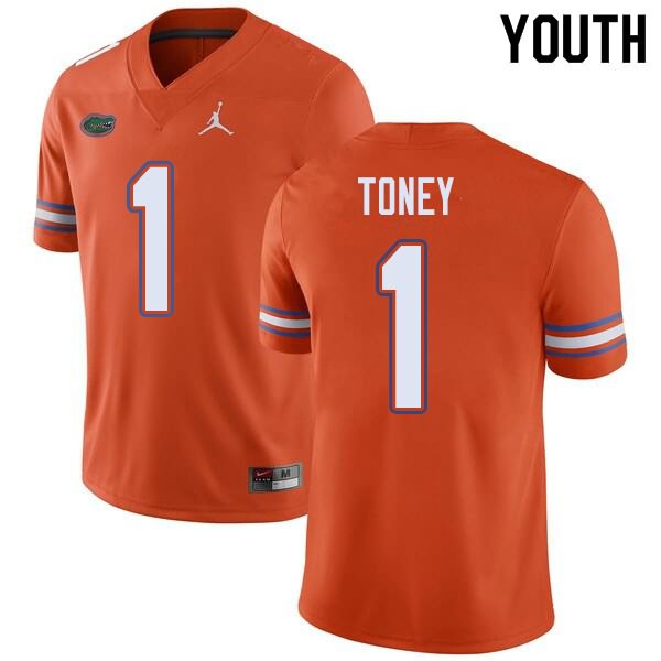 Youth NCAA Florida Gators Kadarius Toney #1 Stitched Authentic Jordan Brand Orange College Football Jersey UWO5165MZ